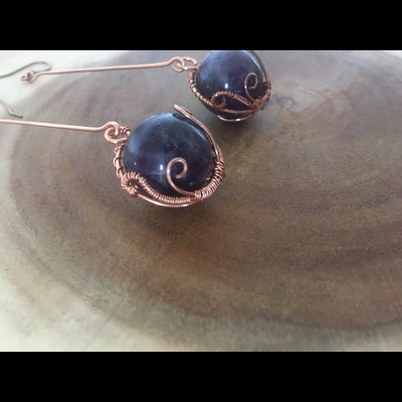 Amethyst copper wire wrapped earrings - Picture 2 of 6
